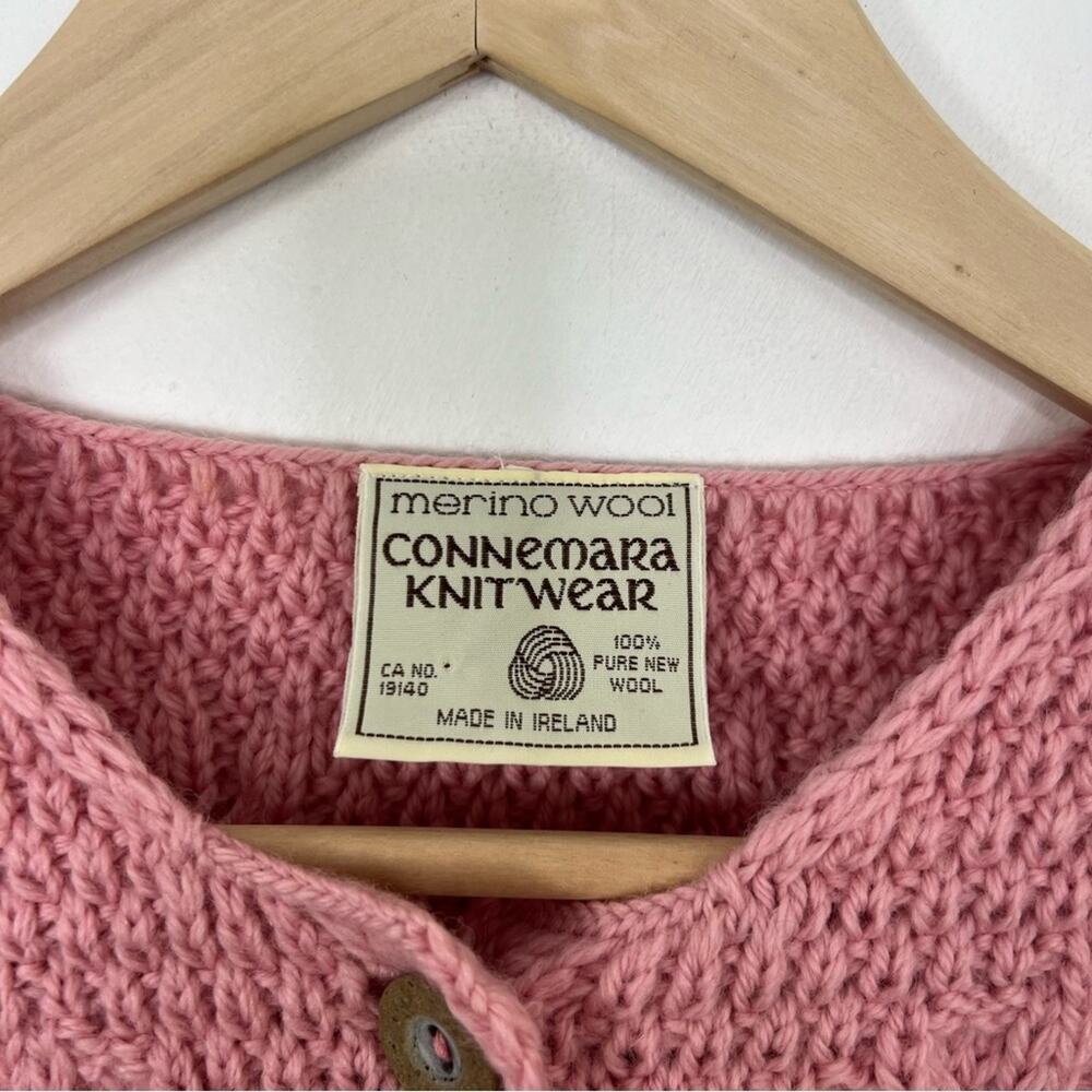 Connemara Knitwear Pink Irish Cable Knit Merino Wool Cardigan Sweater Size S - Picture 8 of 10